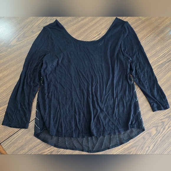 BKE Boutique Black Beaded 3/4 Sleeve Semi Sheer Blouse Womens Medium - Picture 5 of 7